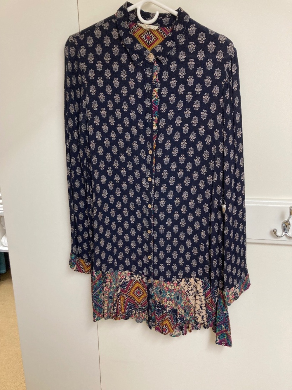 VINTAGE long shirt dress, boho, buttondown front